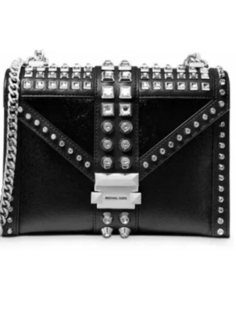 Michael Kors Whitney Black Studded Chain Shoulder Bag/ shorten chain to clutch.
